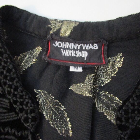 Golden Feather Top Blouse Black Rayon Georgette Bohemian - Picture 6 of 10